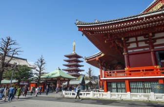 Buddhist temple complex with five-story pagoda, Asakusa shrine or Senso-ji temple, Asakusa, Tokyo,