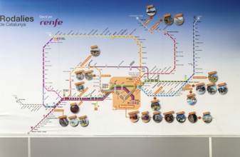 Rodalies de Catalunya rail network map services operated by RENFE, Barcelona, Catalonia, Spain