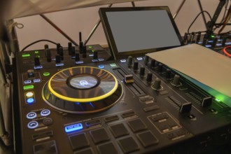 Close-up of a DJ controller