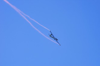 A Marganski Swift S-1 glider, registration D-3168, during a demonstration as part of an air show at
