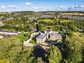 Jedburgh Castle from a drone, Jedburgh, Scottish Borders, Scotland, UK