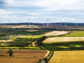 Wind Farm over fields and moors in Nord England