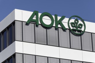 AOK Rheinland Hamburg, logo on building, health insurance, Düsseldorf, North Rhine-Westphalia,