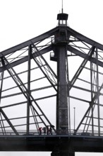 Passers-by with umbrella on a bridge, autumn, rainy weather, Germany