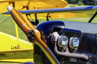 Propeller and motor on a vintage aircraft at the Rossfeld Luftsportverein Fliegerbergfest 2012 on
