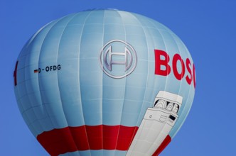A hot air balloon, registration D-OFDG, rises into the air as part of an air show at the