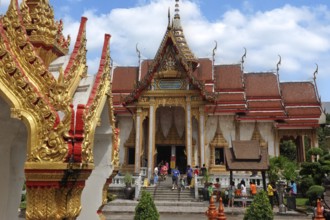 Temple with staircase in Wat Chalong temple complex, Wat Chaithararam, Phuket Island, Phuket