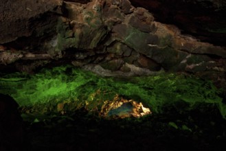Light installation in a water-bearing cave with water Jameos del Agua1968 Center for Art Culture