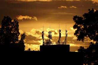 Radio masts, evening sky, autumn, Germany