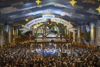 Hacker-Pschorr festival tent, Bavarian sky, interior view, Oktoberfest, Munich, Bavaria, Germany