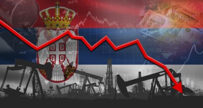 Fall oil price with flag of Mexico on economic chart, Petrol crisis with Mexico flag on financial