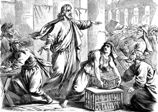 Jesus drives buyers and sellers out of the temple in Jerusalem, Gospel of Mark, chapter 12, murder