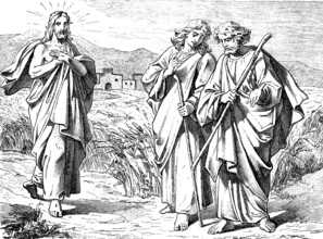 Jesus appears to the two disciples on their way to the village of Emmaus, Gospel of Mark, chapter