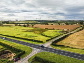 Wind Farm over fields and moors in Nord England