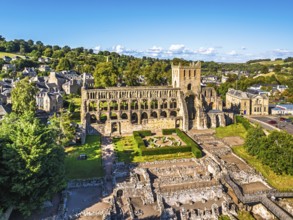 Jedburgh Abbey from a drone, Augustinian Abbey, Jedburgh, Scottish Borders, Scotland, UK