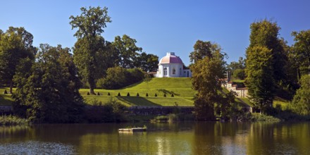 Baroque terrace garden on Lake Huwenow in Meseberg Castle, guest house and conference venue of the