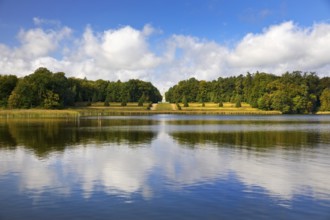 Lake Grienerick with the Rheinsberg Obelisk, Rheinsberg, Brandenburg, Germany