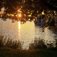 Atmospheric sunset over Lake Gudelack, Lindow (Mark), Stechlin-Ruppiner Land nature park Park,