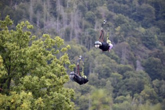 Megazipline cable car in the Harz Mountains across the Rappbode Reservoir, Saxony-Anhalt, Germany