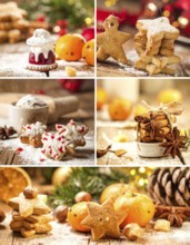 Collage of Christmas cookies and sweets, variation of sweet desserts, lots of unhealthy calories,