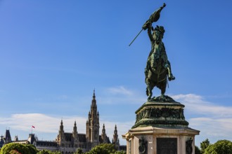 Monument of Archduke Karl, behind it the Town Hall with its neo-Gothic façade, Heldenplatz, Vienna,