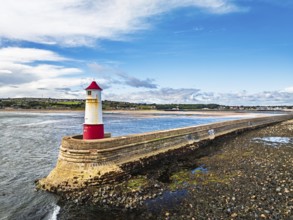 Berwick Pier and Lighthouse from a drone, Berwick-upon-Tweed, England, United Kingdom