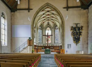 St. Martin's Church, interior view, market square, Pfullingen, Baden-Württemberg, Germany