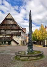 Narrenbrunnen, bronze statue, a work by artist Gerold Jäggle, Rottenburg am Neckar,