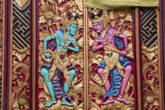 Colourful wood carving temple door in Hindu temple complex Pura Ulun Danu Bratan, Candi Kuning,