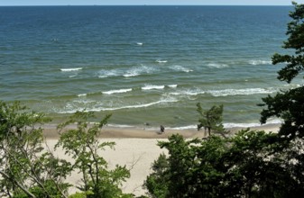 View from the Langer Berg viewpoint across the sandy beach to the Baltic Sea, Baltic resort