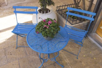 Jerusalem, Israel, Cafes and restaurants of Nahalat Shiva tourist promenade and colorful umbrella