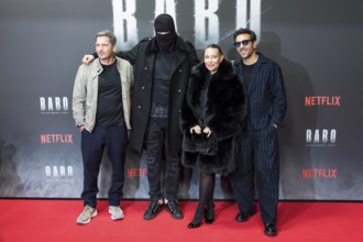 Paco-Luca Nitsche, Aykut Anhan aka Haftbefehl, Nina Anhan and Elyas M'Barek at the premiere of the
