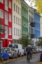 Residential buildings in Düsseldorf-Bilk, facades with different colors, rental apartments, past,