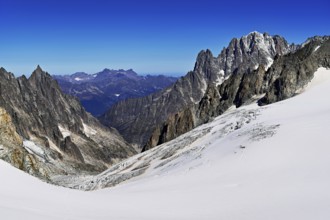 View of the mountains l'Aiguille Noire de Peuterey, L'Aiguille Blanche de Peuterey, in the back the