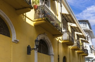 Panama, Panama City historic center Casco Viejo colorful streets and colonial architecture
