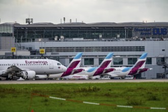 Eurowings aircraft at Terminal A of Düsseldorf Airport, North Rhine-Westphalia, Germany
