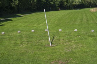 Sundial in a meadow, Landesgartenschau-Park, Kronach, Upper Franconia, Franconia, Bavaria, Germany
