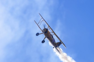 A Boeing PT-17 Stearman biplane, also Boeing Stearman Model 75, with the inscription 399 USNAVY