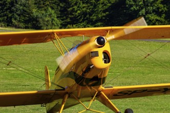 A biplane Bücker Bü 131 Jungmann with registration SP-YPZ during a flight demonstration as part of
