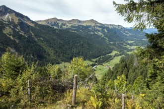 View of Stillachtal, behind Fellhorn, Schlappoldkopf and Söllerkopf, Oberstdorf, Oberallgäu,