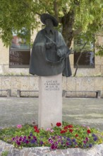 Lucas Cranach, memorial, statue, Upper Old Town, Kronach, Upper Franconia, Franconia, Bavaria,