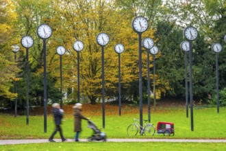 The art installation Zeitfeld in Volksgarten Park in Düsseldorf-Oberbilk, a total of 24 station