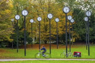 The art installation Zeitfeld in Volksgarten Park in Düsseldorf-Oberbilk, a total of 24 station