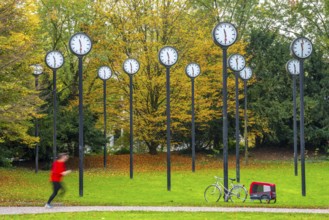 The art installation Zeitfeld in Volksgarten Park in Düsseldorf-Oberbilk, a total of 24 station