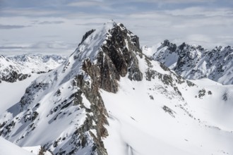 View of the Scalettahorn, mountain landscape in winter, Bündner Haute Route, Albula Alps, Rhaetian