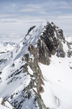 View of the Scalettahorn, mountain landscape in winter, Bündner Haute Route, Albula Alps, Rhaetian