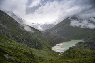 Cloudy mountain landscape, Margaritzen Reservoir, Grossglockner High Alpine Road, Hohe Tauern