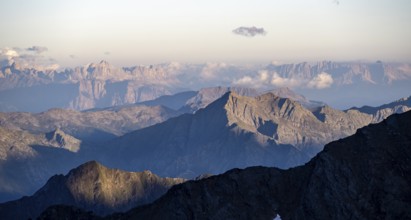 Mountain panorama at sunset, Stubai Alps, South Tyrol, Italy