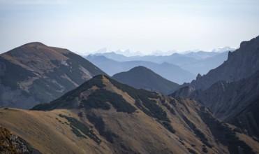 Blurred mountainous landscape with rolling hills, eastern Karwendel, Tyrol, Austria