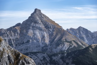Dominating mountain peak under clear blue sky, eastern Karwendel, Tyrol, Austria